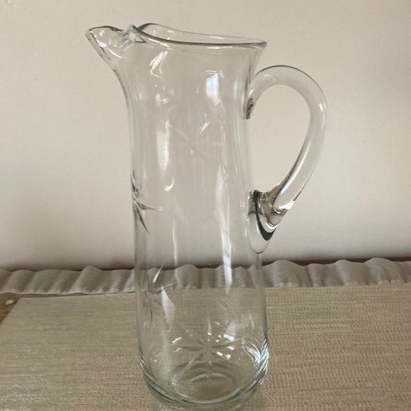 Mid-Century Vintage Clear Glass Etched Water Jug - Picture 1 of 7